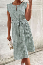 Load image into Gallery viewer, Printed Tie-Waist Flutter Sleeve Pleated Dress