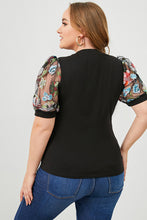 Load image into Gallery viewer, Plus Size Floral Mesh Short Sleeve Round Neck Tee