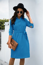Load image into Gallery viewer, Button down Tie Waist Shirt Dress