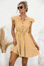 Load image into Gallery viewer, Striped V Neck Buttoned Dress