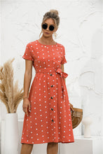 Load image into Gallery viewer, Polka Dot Button down Belted Dress
