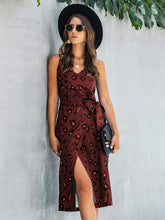 Load image into Gallery viewer, Printed Spaghetti Strap V-Neck Belted Dress
