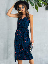 Load image into Gallery viewer, Printed Spaghetti Strap V-Neck Belted Dress
