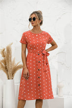 Load image into Gallery viewer, Polka Dot Button down Belted Dress
