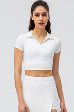 Load image into Gallery viewer, Cropped Short Sleeve Collared Yoga Top
