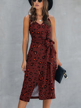 Load image into Gallery viewer, Printed Spaghetti Strap V-Neck Belted Dress
