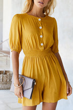 Load image into Gallery viewer, High Neck Button Smocked Waist Romper
