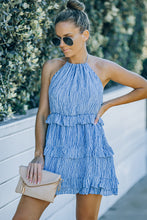 Load image into Gallery viewer, Striped Halter Neck Frill Trim Mini Dress
