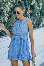 Load image into Gallery viewer, Striped Halter Neck Frill Trim Mini Dress
