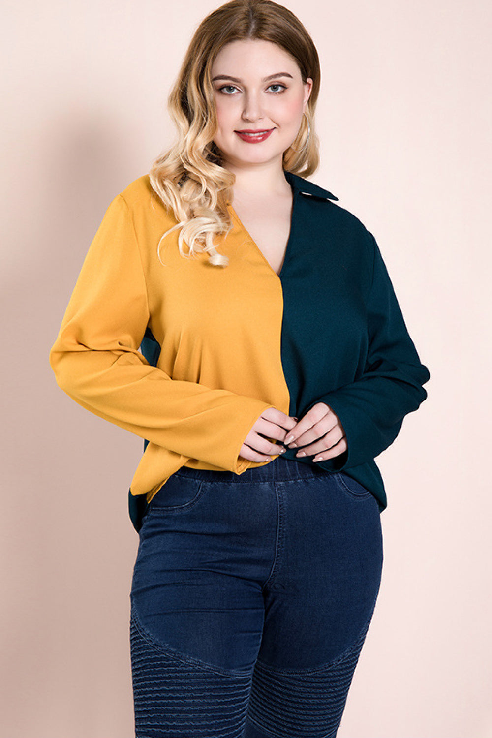 Plus Size Color Block Contrast Top
