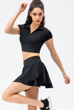 Load image into Gallery viewer, Cropped Short Sleeve Collared Yoga Top
