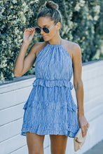 Load image into Gallery viewer, Striped Halter Neck Frill Trim Mini Dress
