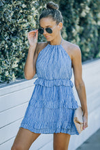 Load image into Gallery viewer, Striped Halter Neck Frill Trim Mini Dress
