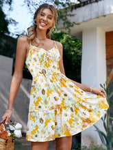 Load image into Gallery viewer, Floral Spaghetti Strap Tie Detail Tiered Dress
