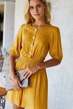 Load image into Gallery viewer, High Neck Button Smocked Waist Romper
