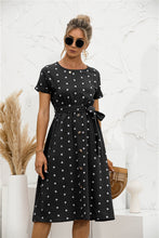 Load image into Gallery viewer, Polka Dot Button down Belted Dress
