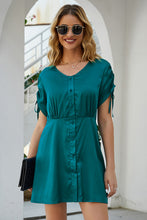 Load image into Gallery viewer, Button Down Sleeve Drawstrings Dress
