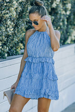 Load image into Gallery viewer, Striped Halter Neck Frill Trim Mini Dress
