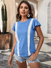 Load image into Gallery viewer, Lace Trim Flutter Sleeve Tee Shirt

