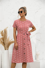 Load image into Gallery viewer, Polka Dot Button down Belted Dress
