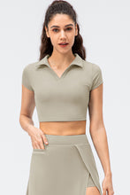 Load image into Gallery viewer, Cropped Short Sleeve Collared Yoga Top
