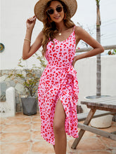 Load image into Gallery viewer, Printed Spaghetti Strap V-Neck Belted Dress
