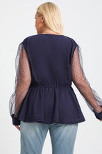 Load image into Gallery viewer, Plus Size Polka Dot Mesh Sleeve Peplum Top
