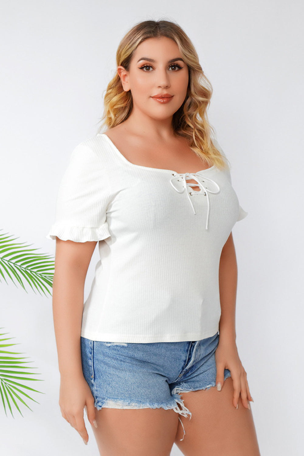 Plus Size Square Neck Top with Knot
